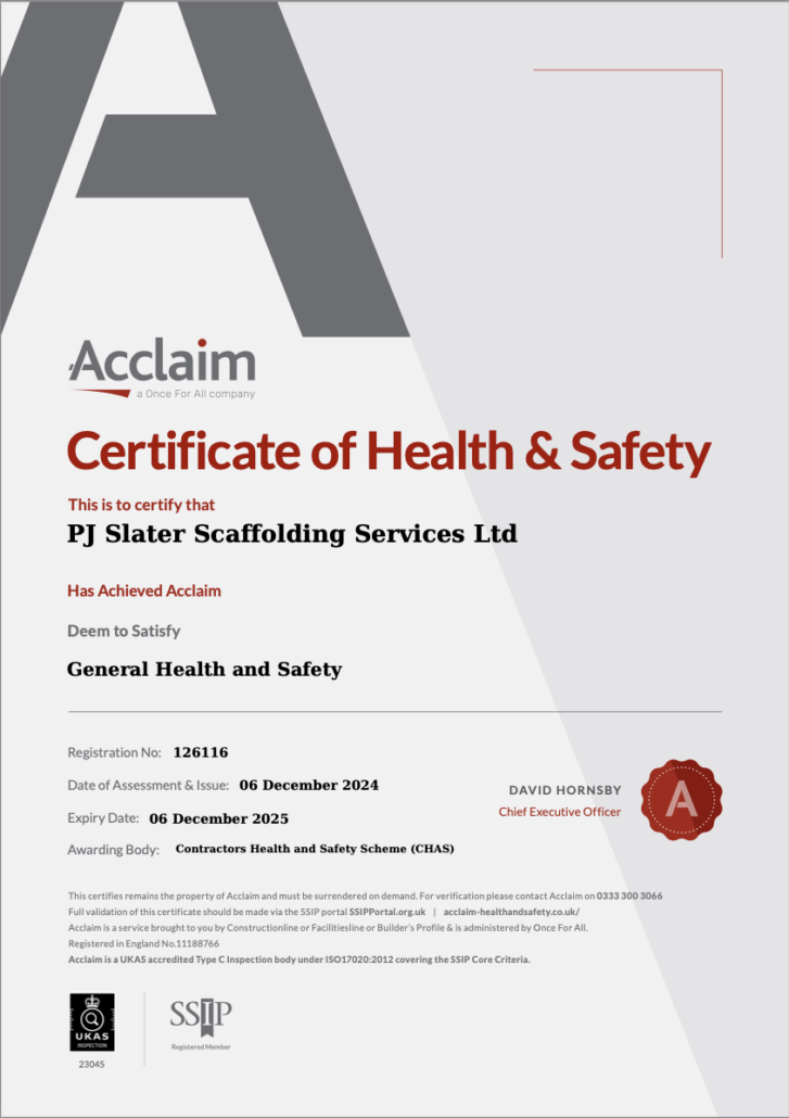 acclaim certificate scaffolding safety pj slater